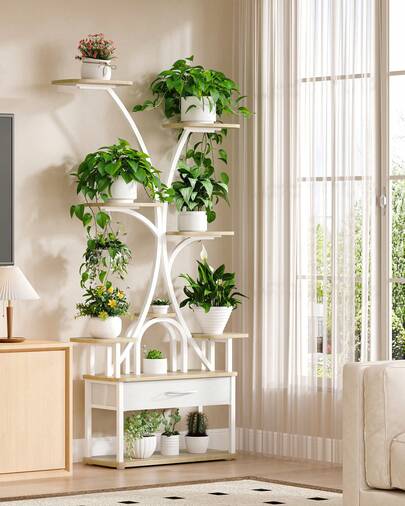 HaluPeit Supporto per piante con  di crescita, supporto per fiori a 9 livelli con 4 luci LED RGB, colore e temporizzazione regolabili, 164 cm, ideale per soggiorno, balcone, giardino, bianco