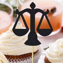 12/24pcs Law School 2026 Graduation Cupcake Toppers - Black Glitter Justice Scale And Gavel Cake Picks, Future Lawyer Graduation Party Decor, Law Theme Celebration Supplies - Classic Graduation Balance - View 11
