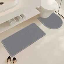 1/3pcs Set Linen-Like Anti-Slip Absorbent Bath Mat, Silica Gel Linen-Look Bath Mat, Retro Pattern Bathroom, U-Shaped Toilet Mat, Washroom Sink Absorbent Foot Mat, High Quality Thick 6.3mm - Woven Linen - Grey - View 7