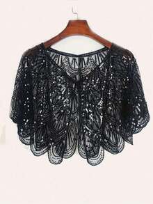 New Sequin Shawl, Vintage Style Elegant Short Cape Women Parties With Breathable & Shiny Lightweight Fabric Accessories Women Valentine Day Valentines - Green - View 5