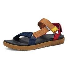 Sandalias casuales de hombre con tela de color contrastante y cierre de gancho y bucle, para uso en exteriores en verano - Marrón - Ver 6