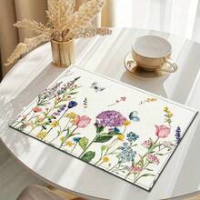 1/2/4/6/8/300pcs Luxury Placemat Set, Featuring Red Floral Pattern Design, Size 12*18 Inches/30*45cm. Multiple Pattern Options Available, Suitable For Family Dining, Home Decor, Birthday Party, Kitchen, Restaurant, And Home Living. 100% Polyester Woven, Washable Polyester Placemats. - Multicolor - View 7