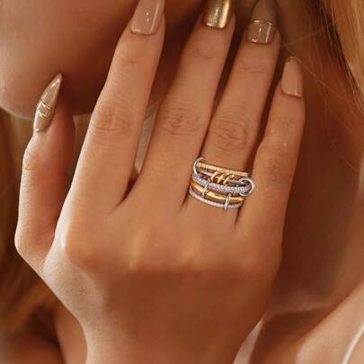 Juego de anillos de moissanita personalizado de lujo, anillos de aleación de cobre multicapa ajustables y coloridos para mujeres