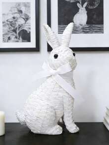Resin Woven Texture Rabbit Figurine Set (With White Ribbon) - Adorable Rabbit Design, Suitable For Placing On Living Room Shelves, Patio Tables, And Vanity, Creating A Warm And Charming Atmosphere, A Fashionable Indoor And Outdoor Decorative Accessory. Easter Decor, Easter Gift - 1PC - View 4