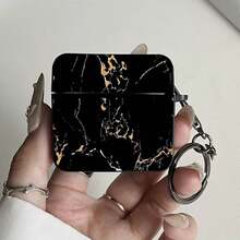 高端黑金裂纹图案手机壳，带金属指环支架，兼容 1/2/3/Pro/4 - 黑色 - 查看 2