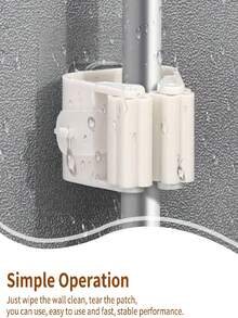 1pc No-Punch Wall-Mounted Mop Holder Hook, Strong Adsorption, Ideal For Kitchen, Bathroom, Balcony, Courtyard, Mop Storage, Tableware Storage - White - View 8