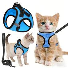 Black Cat Harness And Leash Set, Soft Adjustable Cat Backpack Carrier, Easy Control Breathable Reflective Striped Jacket For Walking - Blue - View 1