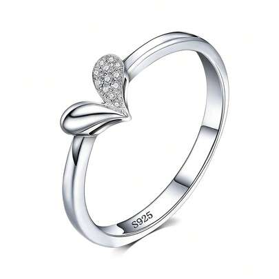 925 Silver Heart-Shaped Semi-Precious Stone Ring, Unique Design Finger Ring, Versatile Stackable Wear For Commute, Perfect Gift For Girlfriend/Wife/Anniversary