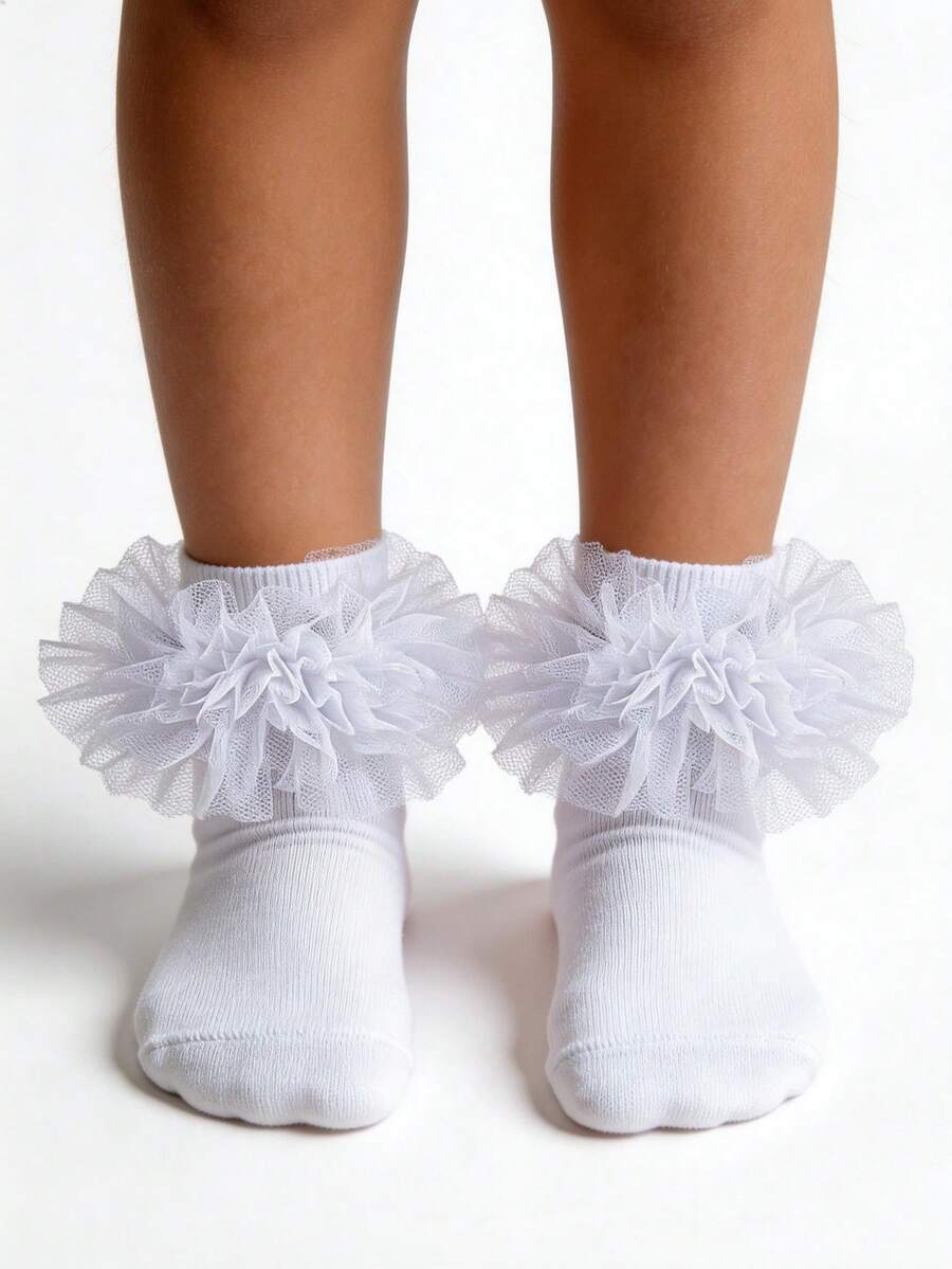 2双公主风荷叶边女童袜 - 彩色 - 查看 1