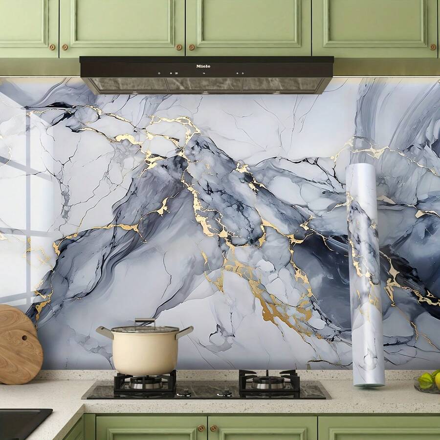 ucdfi 1 Roll Marble Pattern Self-Adhesive Wallpaper Waterproof Oil-Proof PVC Removable Wall Sticker For Kitchen Bathroom Decor