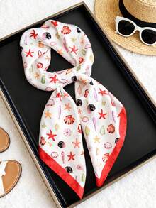 1pc 70cm Satin Shell Print Scarf | Women's Spring Fashion Headscarf Neck Scarf | Beach Accessory Valentine's Day Gift - A - View 15