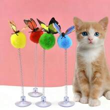 Cat Spring Ball Toy With Suction Cup And Butterfly Design, Durable Fabric Interactive Self-Entertainment Cat Toy, Suitable For All Breeds, No Battery Required, Pet Entertainment | Interesting Design | No Battery Needed - Multicolor - View 5