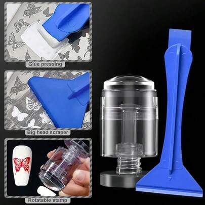 Bộ dụng cụ làm móng nghệ thuật in hình bằng silicon 1/2 món, bao gồm 1 dụng cụ gạt móng, 1 đầu dập móng xoay điều chỉnh được, dụng cụ gạt móng dễ sử dụng, phù hợp cho các tiệm làm móng chuyên nghiệp.