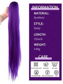 32 Inch Purple Ponytail Hair Extension, With Hair Clip Wig, Drawstring Wig, Soft And Natural Synthetic Wig, Suitable For Women To Wear - Multicolor - View 4