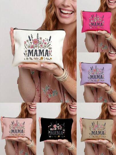 母亲节礼物化妆包，送给妈妈的化妆包，“妈妈”字样花卉图案，拉链洗漱包，可收纳洗漱用品、化妆品、旅行必备品，6种颜色可选，便携式收纳包，沙滩包，透明洗漱包，旅行收纳包，旅行化妆包，送给妈妈、妻子、奶奶的理想礼物，表达对母亲的敬意，母亲节、生日、感恩节的完美之选。