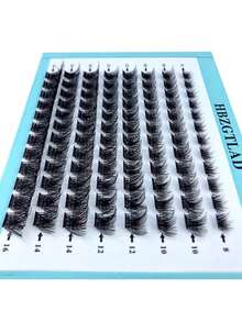 8 hàng 96 miếng mi giả dạng chùm phân đoạn hỗn hợp, hộp màu xanh dương, dày, độ cong C D, kiểu 3D, mềm mại, dạng quạt, phong cách Manga, tự nối mi. - C - Xem 3