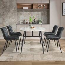 Juego de 2 sillas de comedor modernas de piel sintética, patas de metal negro resistentes, sin brazos, estilo de mediados de siglo, para el hogar o restaurante, fácil montaje y limpieza. - Negro - Ver 4