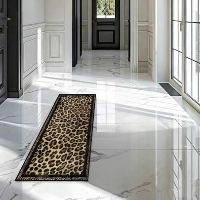 1pc Leopard Print Crystal Velvet Rug, 850g/Sqm, Suitable For Villa Entrance, Hallway And Living Room Decor