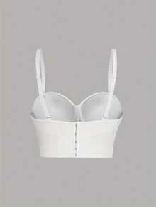 Handmade Pearl Camisole Strap Top, Fashionable & Youthful, Shaping, Solid Color, Gather & Lift, Retro, Sexy Clubwear Crop Top For Women Casual White Summer - White - View 5