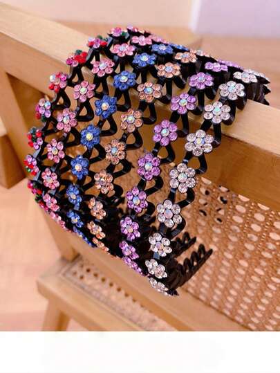 1件优雅水钻花朵装饰防滑发箍，时尚发饰，适合女孩日常佩戴、派对和特殊场合，女士配饰