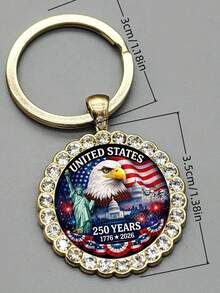 1pc USA 250th Anniversary Round Keychain, Suitable For Men And Women, Birthday And Christmas Gift - Gold - View 6