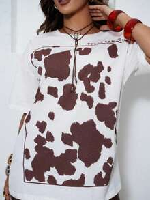 Blusa Feminina Max Oversized Estampa Vaca Animal Print Camiseta Feminina Fashion Casual - Branco - Visão 4