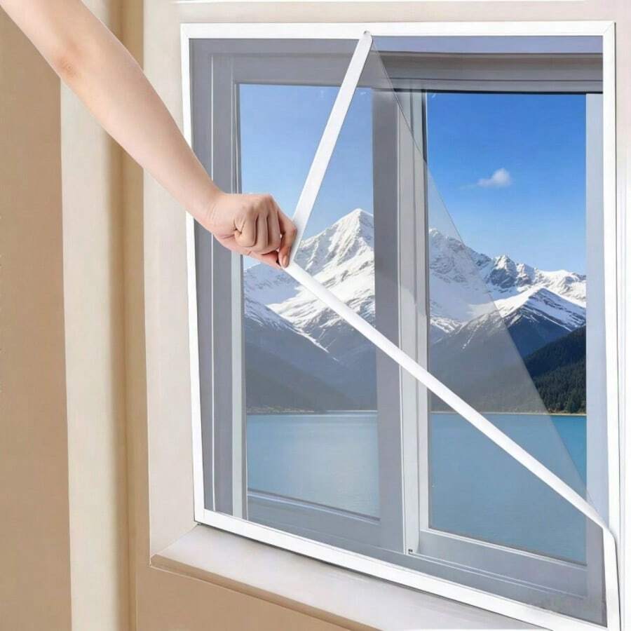 1pc Self-Adhesive High Density Window Screen, Breathable & Durable, Non-Obstructive, Suitable For Single/Double Layer Windows, Mosquito & Fly Repellent - White Edging and White Mesh - View 1