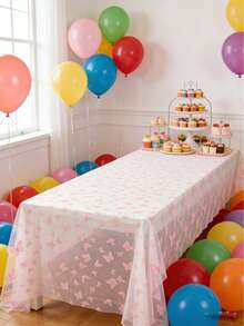 1条浅粉色蝴蝶薄纱桌旗，闪光网纱蝴蝶桌旗，长款半透明桌布，适用于乡村婚礼、生日、新娘送礼会、节日派对装饰、家庭庆典餐桌装饰、蝴蝶主题装饰 - 淺粉色 - 查看 4