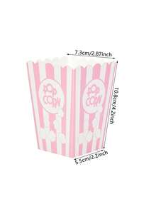 10 pièces/20 pièces/30 pièces Boîtes à pop-corn en papier rose avec motif de pop-corn, design à rayures blanches, convient pour les fêtes, contenants à pop-corn jetables pour les fêtes, anniversaires, soirées cinéma - Rose bonbon - Voir 2