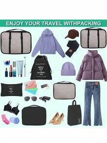 7件套旅行行李收纳袋，包括打包袋、鞋袋、衣物内衣袋，男女通用 - 彩色 - 查看 6