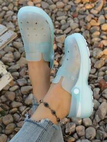 2026 Summer New Sandals Couples Beach Shoes Soft Bottom Slippers Closed Toe Jelly Transparent Flat Sandals - Blue - View 4