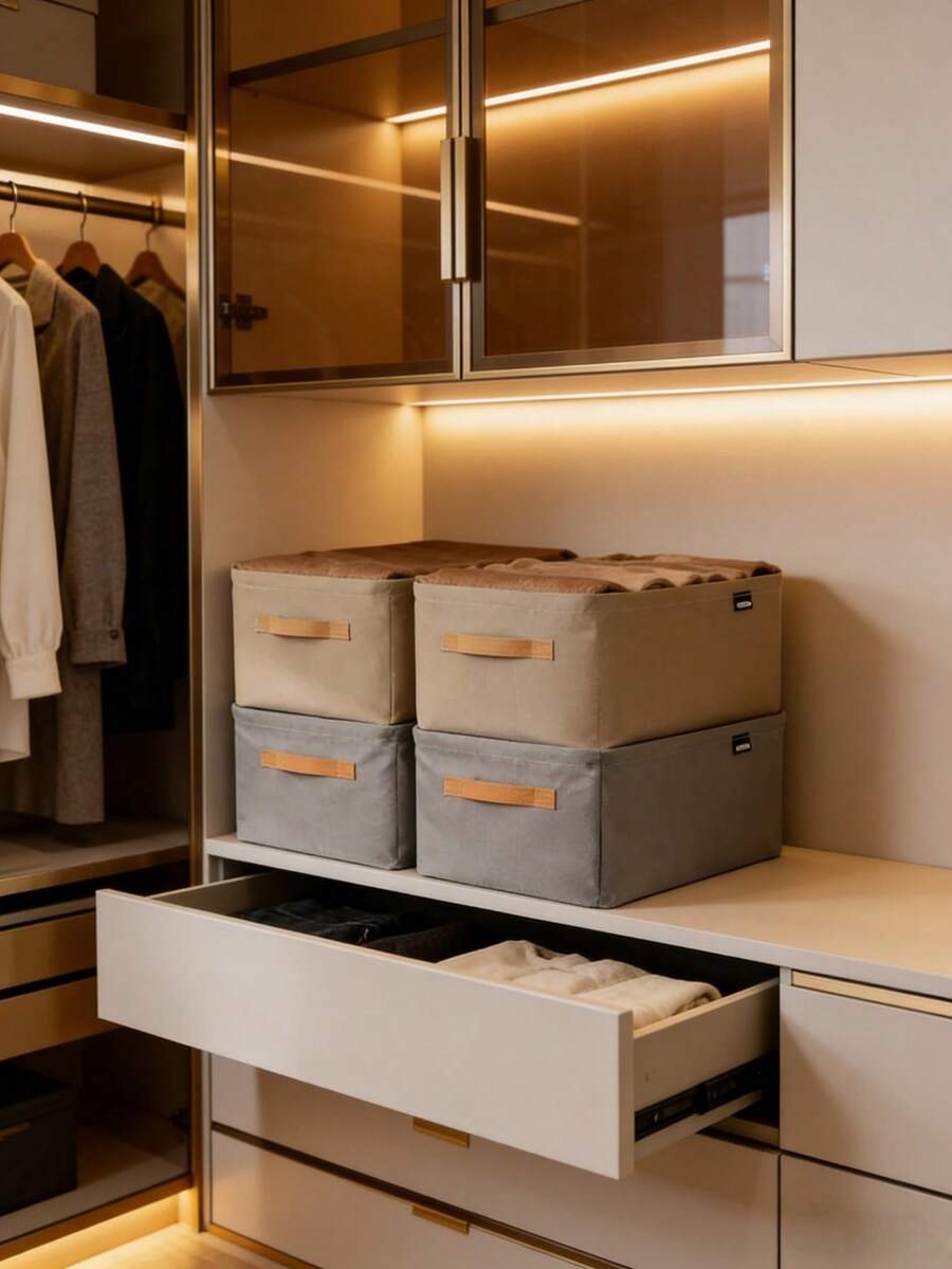 1/2pcs Foldable Large Capacity Wardrobe Organizer, Open Top Design Bedroom Clothes Storage Box, Foldable Wardrobe Organizer With Large Capacity, Breathable, Moisture-Proof, Wear-Resistant, Soft, Multi-Scene Use: Wardrobe, Bedroom, Home, Office