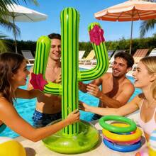 1pc Inflatable Cactus Ring Toss Game, Pool/Beach Party, Holiday Party Fun Throwing Toy, Includes 4 Colorful Rings - Multicolor - View 2