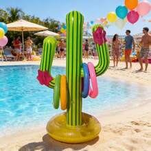1pc Inflatable Cactus Ring Toss Game, Pool/Beach Party, Holiday Party Fun Throwing Toy, Includes 4 Colorful Rings - Multicolor - View 10