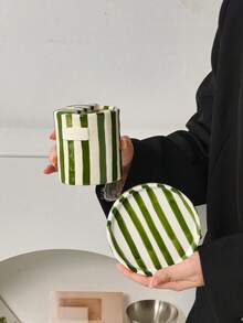 1个复古条纹手绘陶瓷马克杯，可爱少女风高品质浪漫水杯/牛奶杯/拿铁杯，带碟子，个人办公杯 - 彩色 - 查看 11