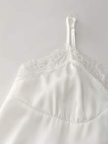 Áo ngủ satin nữ, áo ngủ cổ chữ V viền ren, đồ ngủ và đồ mặc nhà mềm mại, thanh lịch - trắng - Xem 4