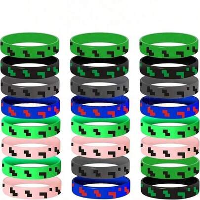 Set de 6 piezas de suministros para fiesta con tema de píxeles, pulseras de silicona pequeñas, decoraciones de cumpleaños, recuerdos de fiesta, latas de confeti con forma de minero, regalos del Día de San Valentín