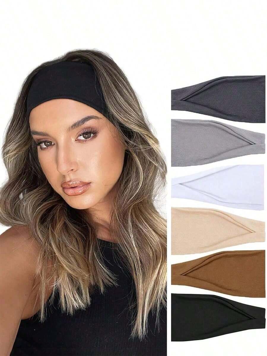 1/6pcs Women's Non-Slip Thick Headband - Elastic Sweatband, Suitable For Yoga, Workout, Fashion And Daily Wear Fall Winter Hair Band Hair Accessories For Women For Vacation Outfits Woman Elegant Scarf Women Bandana Soft Headwrap - Nhiều màu - Xem 1