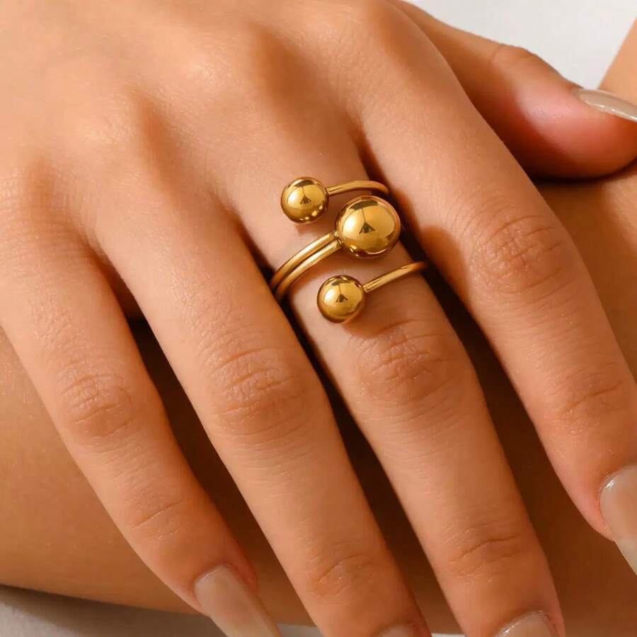 1 chiếc nhẫn hở hình cầu tròn bất đối xứng hình học, phụ kiện tối giản đa năng dành cho nữ. - Nhiều màu - Xem 1