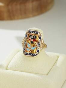 Eterna Glow Retro Bohemian Style Luxury Elegant Colorful Carved Pattern Ring For Casual Attire Vintage Promise Ring For Engagement Wedding Anniversary Daily Wear - Ring - View 3