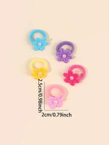 25PCS Flower Hair Ties For Girls Faux Pearl Decor Elastic Hair Ties Macaron Assorted Muted Color Hair Holder Cute Sweet Style Hair Tie Set For Spring Vacation And Casual Daily Wear Colorful Headdress Teens Hair Accessories - Multicolor - View 7