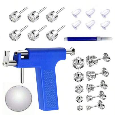 Kit de perforación de orejas con 16 piezas de pendientes para todo uso de salón de perforación en casa, kit profesional de pistola de perforación de orejas