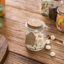 4 Stücke Mini Joghurtgläser, 100ml, mit weichen Korkdeckeln, Pudding-Behälter mit Deckeln, Hochzeitsgeschenk-Gläser, Honigtöpfe mit Etiketten und Seilen - Übersicht 6