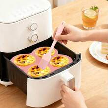 2件套硅胶空气炸锅鸡蛋模具和纸杯蛋糕模具，煎饼模具，带油刷，不粘模具，适用于空气炸锅烤箱，鸡蛋模具 - 彩色 - 查看 2