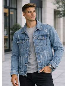 Men's Iron Button Twill Jacket - 中等水洗藍 - 查看 1