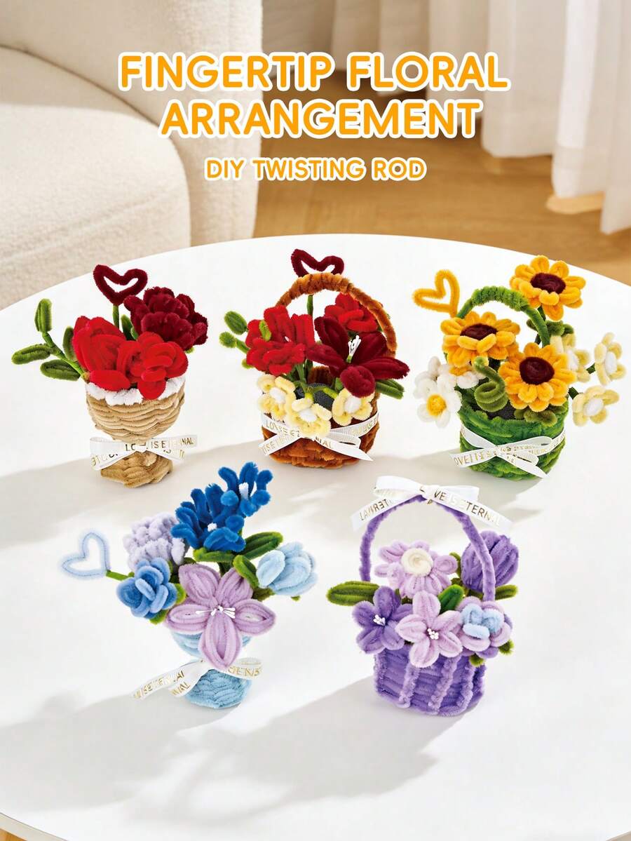 Bộ dụng cụ tự làm giỏ hoa xoắn ốc, bao gồm: Giỏ hoa Purple Ibis Warm Sun, Giỏ hoa Purple Grace, Cụm hoa Warm Sun, Hoa xương rồng, Giỏ hoa Fiery Warm, Bó hoa Blue Ibis, Bình hoa Fiery Warm, Bó hoa Warm Sun.