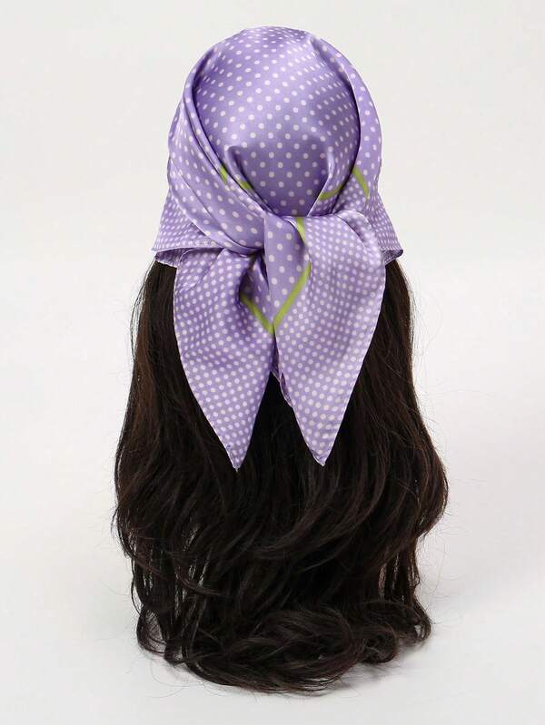 1pc Women's Luxury Elegant Fashion Polka Dot Print 70*70cm 100% Silk Bandana Scarf, Spring Headscarf Neck Tie Decoration