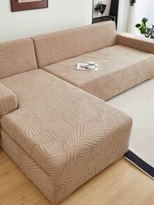 1件装毛绒叶子图案弹力沙发套，北欧现代风格涤纶防尘防滑加厚沙发套，适用于1/2/3/4人座沙发，不含枕套 - 卡其色 - 查看 8