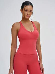 NcmRyu 一套女士吊带露背交叉背心和喇叭裤运动套装 - 紅色 - 查看 5