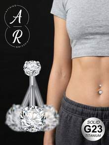 AVYRING G23 Titanium 14G Belly Button Rings Cubic Zirconia Internally Threaded CZ Belly Ring Navel Barbell Stud Body Piercing Jewelry 14 Gauge 6mm 8mm 10mm 12mm 14mm 16mm - Multicolor - View 1